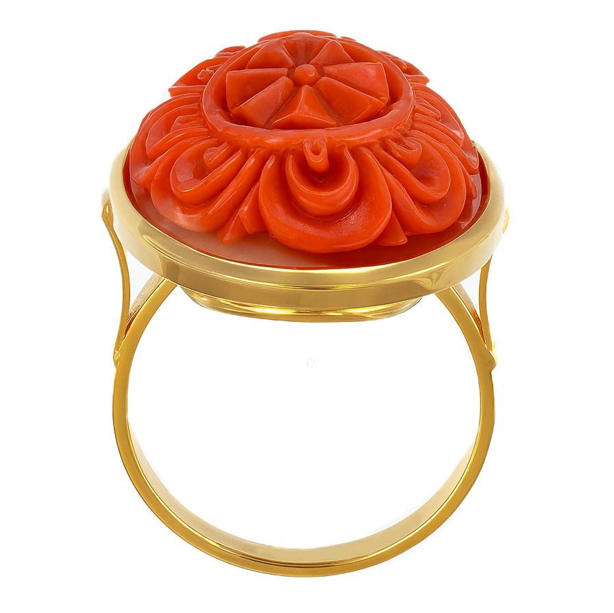 Anello - 18 carati Oro giallo Corallo
