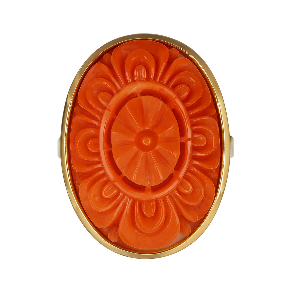 Anello - 18 carati Oro giallo Corallo