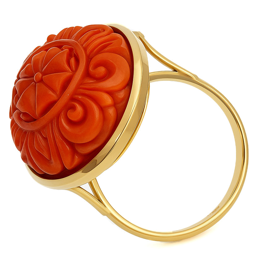 Anello - 18 carati Oro giallo Corallo