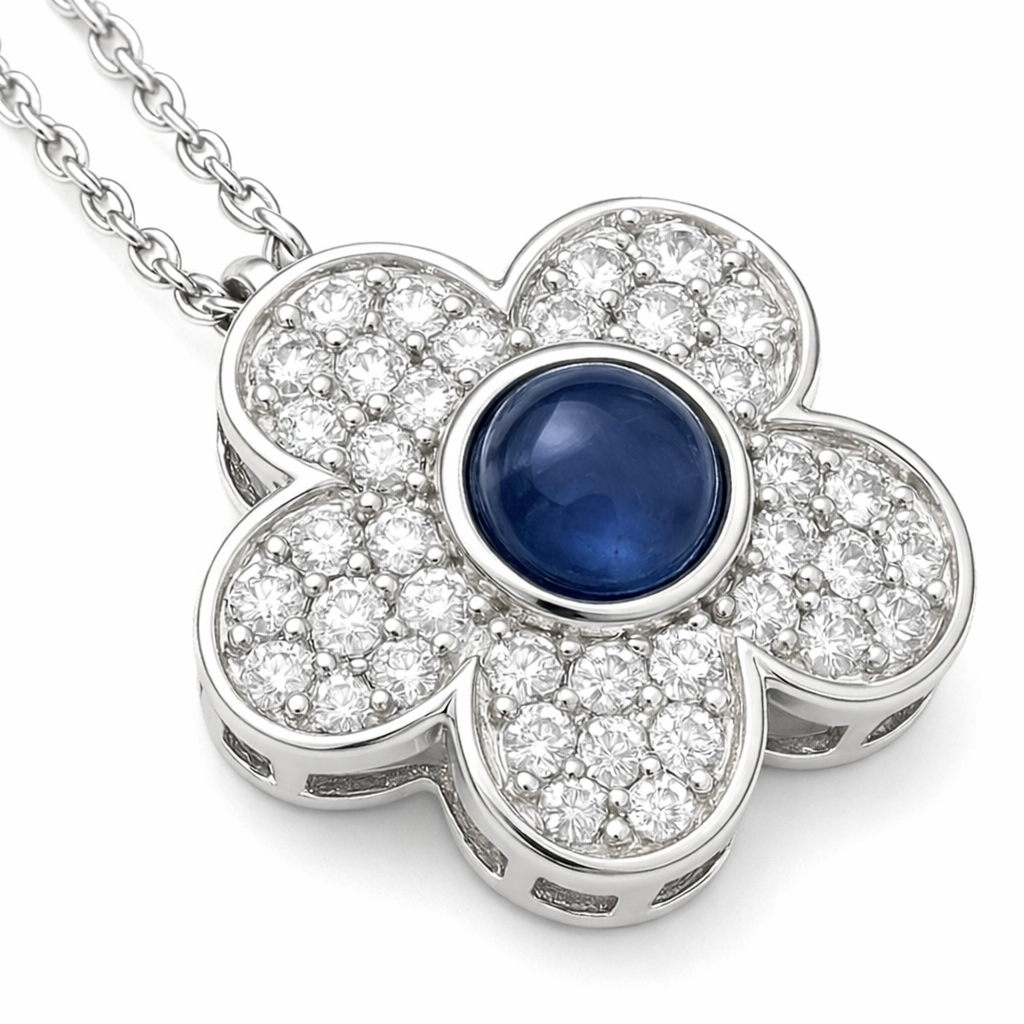 Collana con ciondolo - 18 carati Oro bianco - 0.70ct. tw. Zaffiro - Diamante