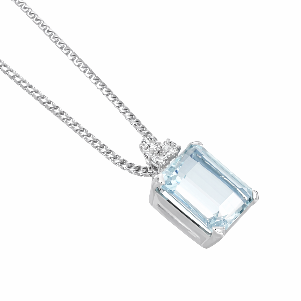 Collana con ciondolo - 18 carati Oro bianco - 6.74ct. tw. Acquamarina - Diamante