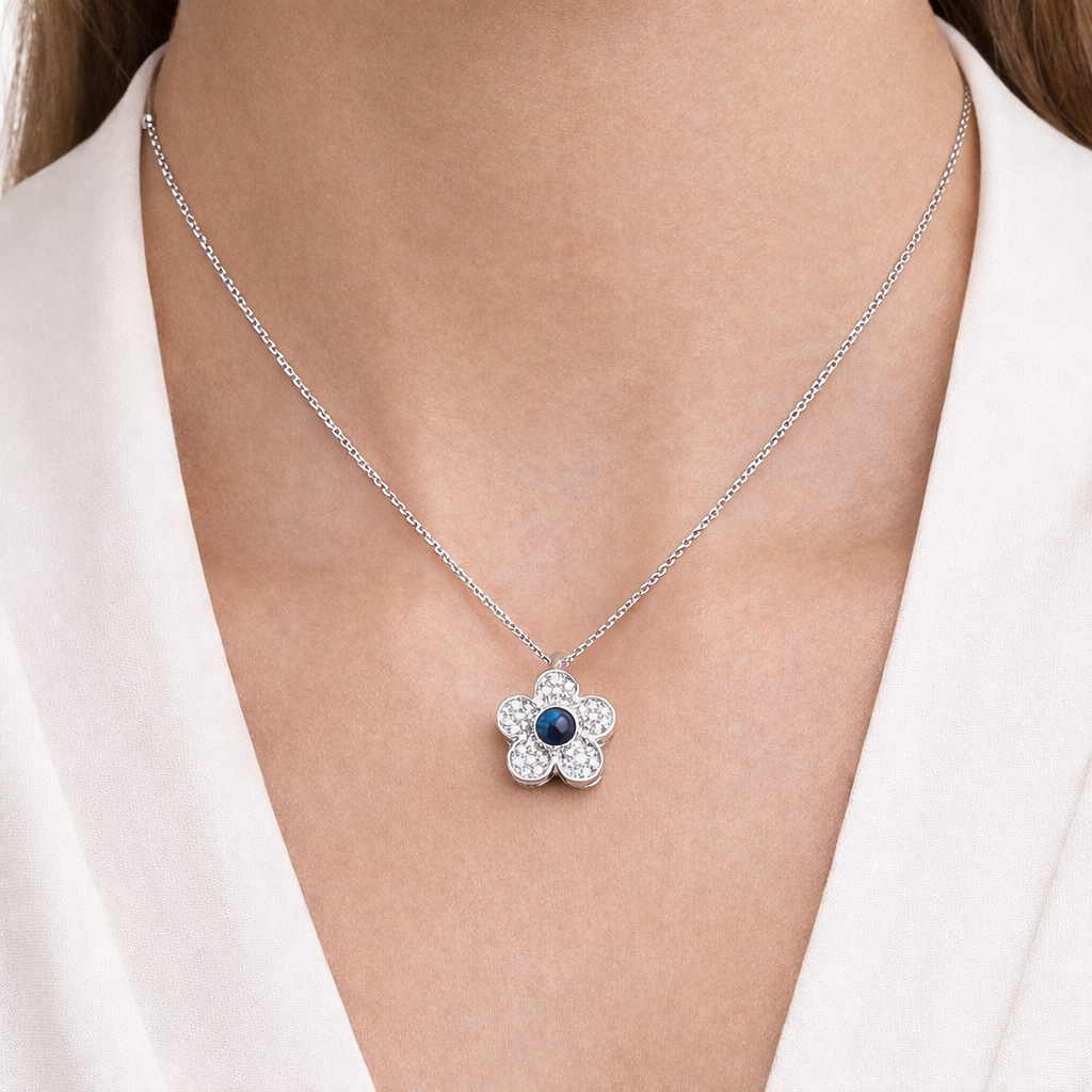 Collana con ciondolo - 18 carati Oro bianco - 0.70ct. tw. Zaffiro - Diamante