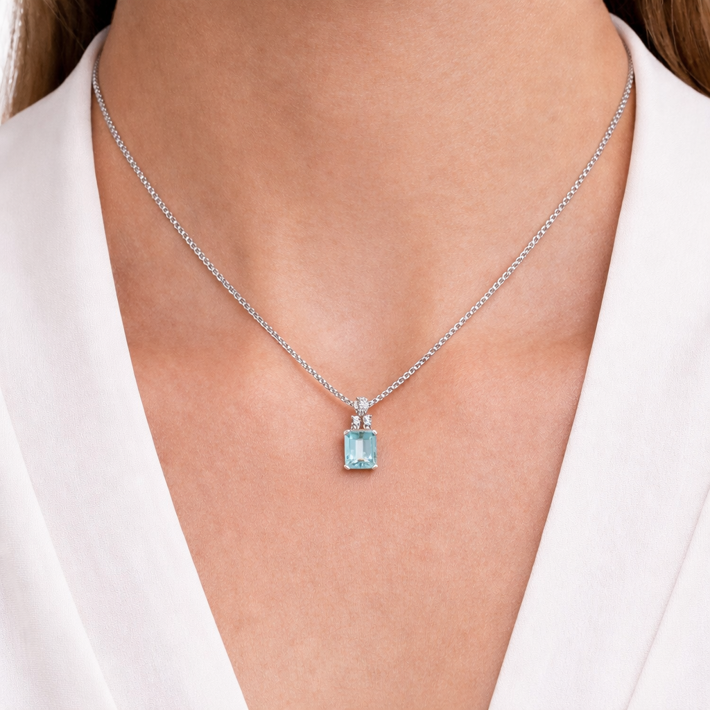 Collana con ciondolo - 18 carati Oro bianco - 6.74ct. tw. Acquamarina - Diamante