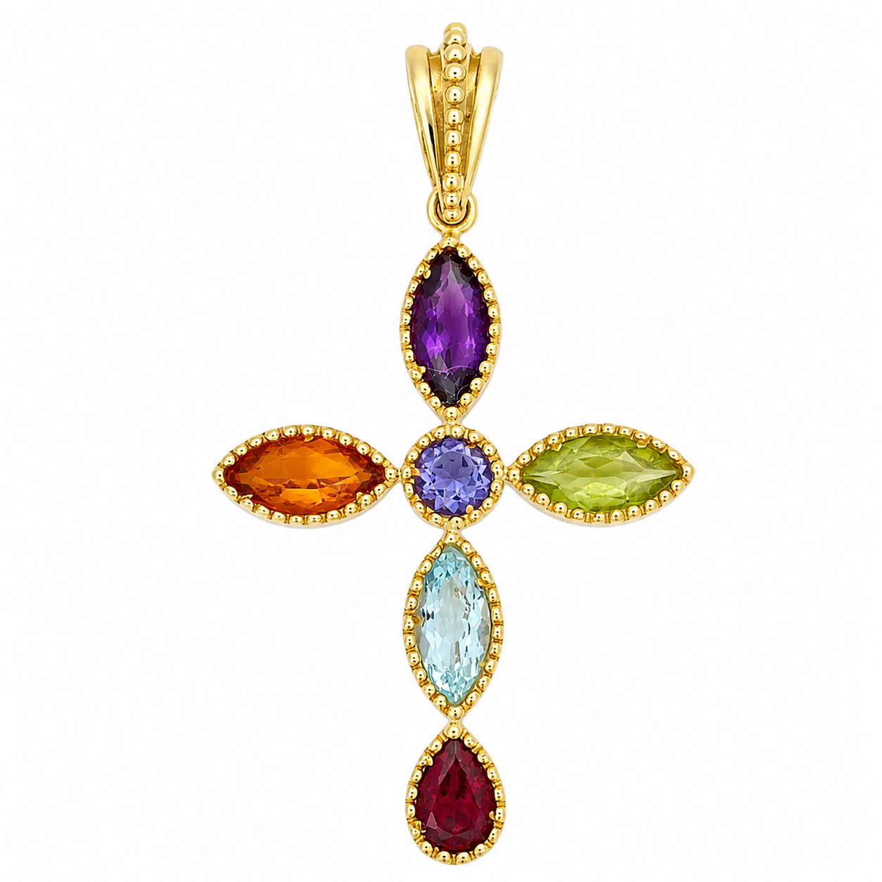 Ciondolo - 18 carati Oro giallo, Ametista- Quarzo- Peridoto- Acquamarina - Tanzanite - Rodolite - 6.10ct. tw. - Made in Italy - Handmade