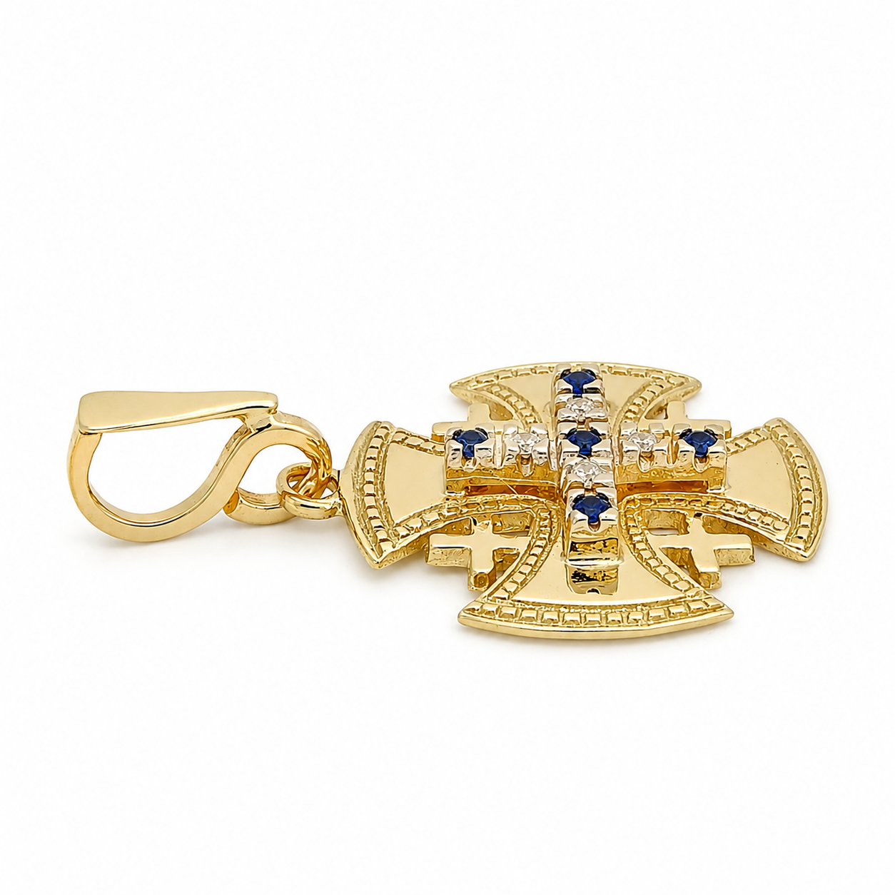 Ciondolo - 18 carati Oro giallo - 0.18ct. tw. Zaffiro - Diamante - Made in Italy - Handmade