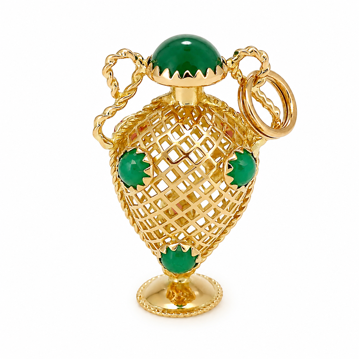 Ciondolo - 18 carati Oro giallo, Agata Corallo - Made in Italy - Handmade