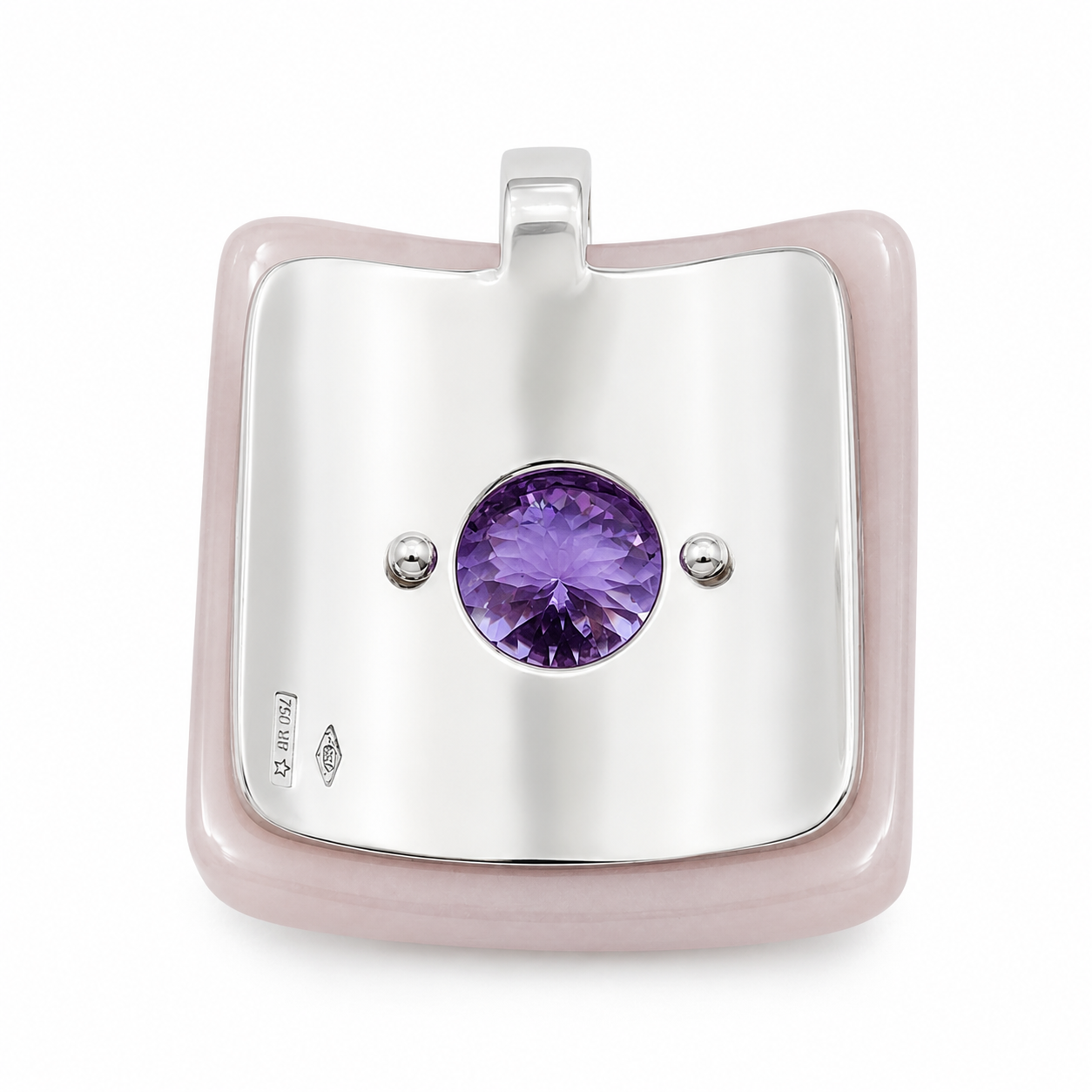Ciondolo - 18 carati Oro bianco, Calcedonio - 3.55ct. tw. Ametista - Diamante - Made in Italy - Handmade