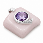 Ciondolo - 18 carati Oro bianco, Calcedonio - 3.55ct. tw. Ametista - Diamante - Made in Italy - Handmade