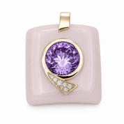 Ciondolo - 18 carati Oro bianco, Calcedonio - 3.55ct. tw. Ametista - Diamante - Made in Italy - Handmade