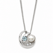 Collana con ciondolo - 18 carati Oro bianco, Perla Akoya - 0.18ct. tw. Acquamarina - Diamante - Made in Italy - Sishei