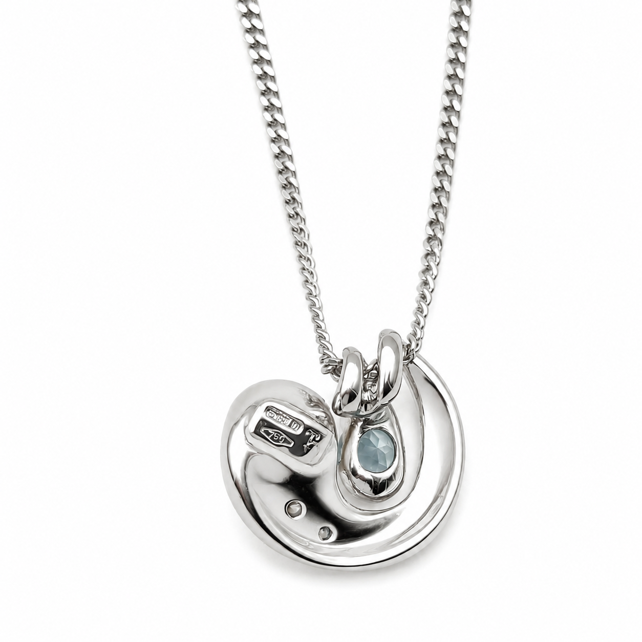 Collana con ciondolo - 18 carati Oro bianco, Perla Akoya - 0.18ct. tw. Acquamarina - Diamante - Made in Italy - Sishei