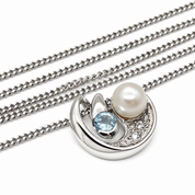Collana con ciondolo - 18 carati Oro bianco, Perla Akoya - 0.18ct. tw. Acquamarina - Diamante - Made in Italy - Sishei