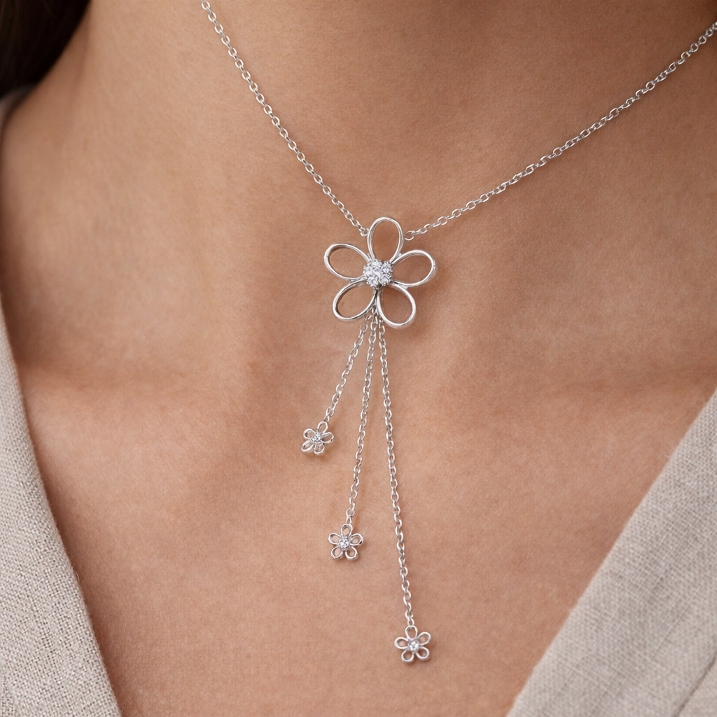 Collana con ciondolo - 18 carati Oro bianco - 0.12ct. tw. Diamante (Naturale)