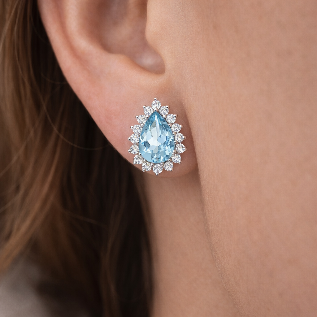 Orecchini - 18 carati Oro bianco - 1.66ct. tw. Acquamarina - Diamante
