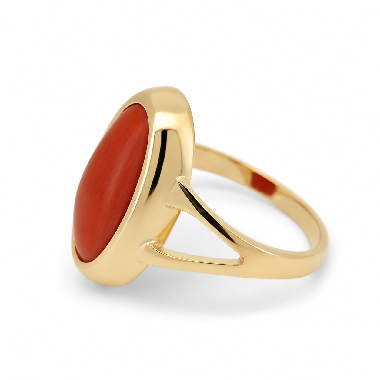 Anello - 18 carati Oro giallo Corallo - Made in Italy - Handmade