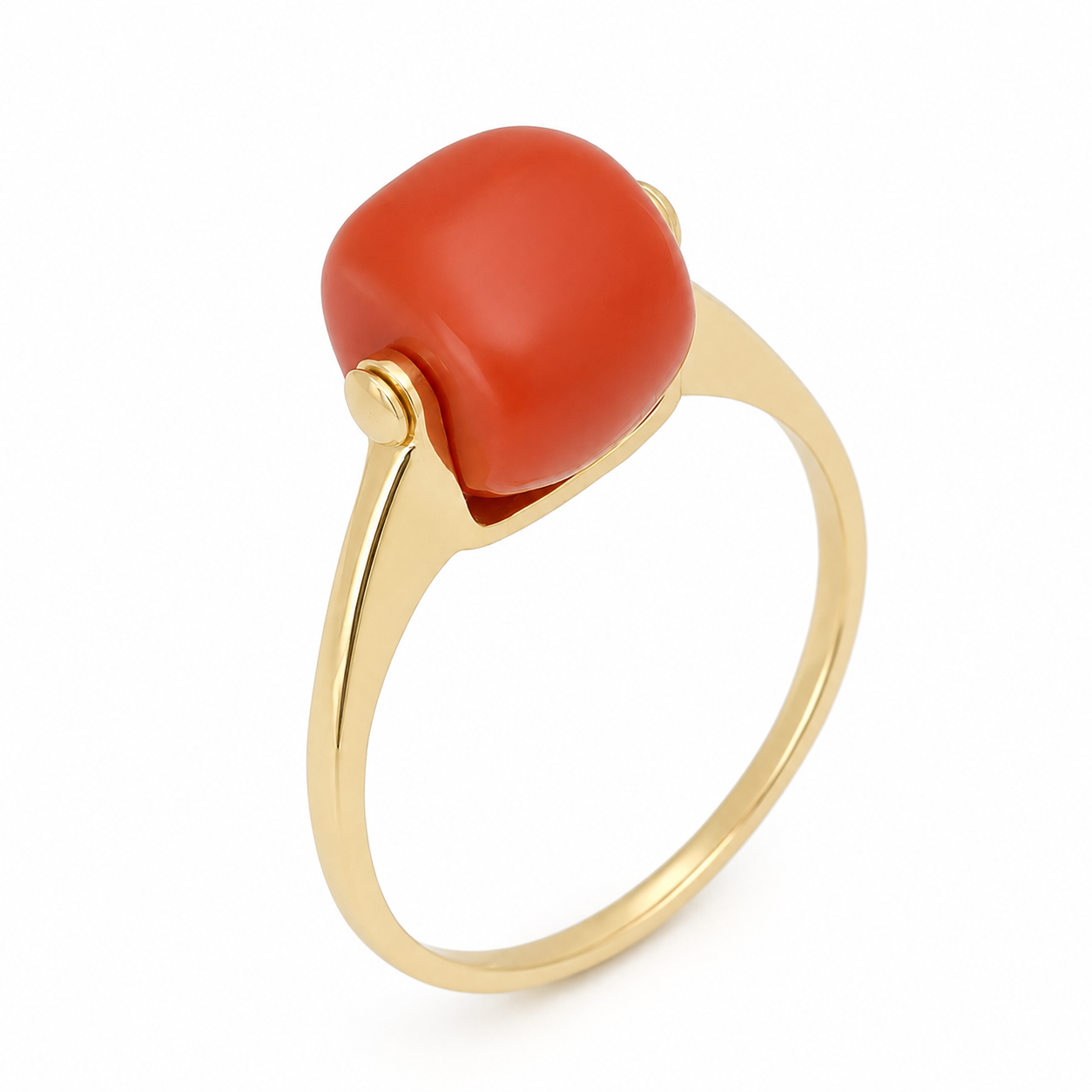 Anello - 18 carati Oro giallo Corallo - Made in Italy - Handmade