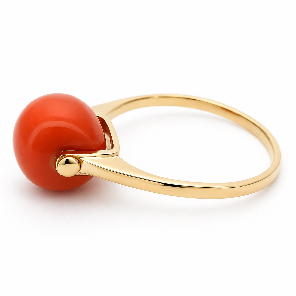 Anello - 18 carati Oro giallo Corallo - Made in Italy - Handmade