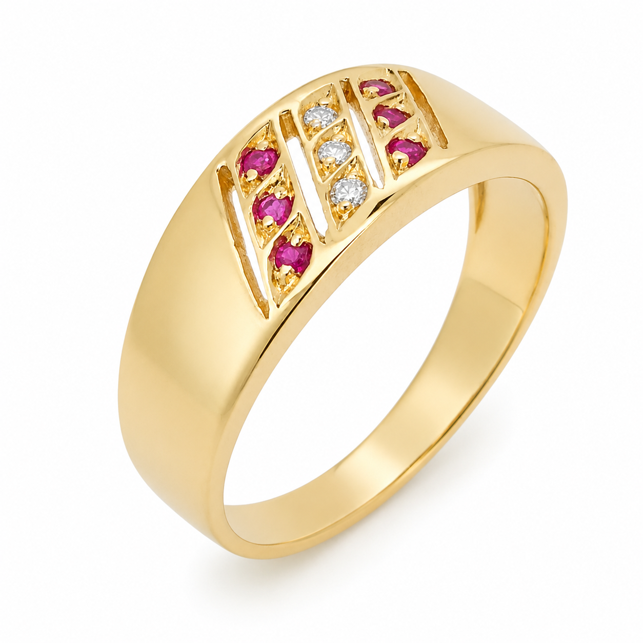 Anello - 18 carati Oro giallo - 0.18ct. tw. Rubino - Diamante - Made in Italy - Handmade