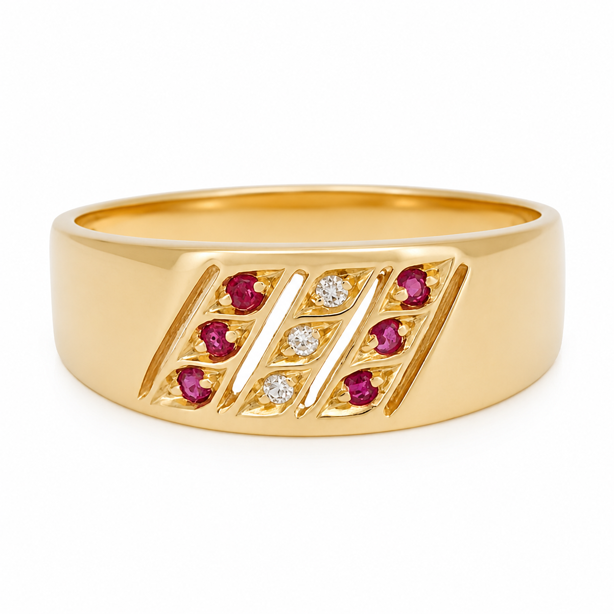 Anello - 18 carati Oro giallo - 0.18ct. tw. Rubino - Diamante - Made in Italy - Handmade