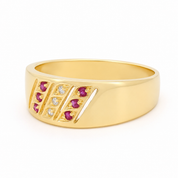 Anello - 18 carati Oro giallo - 0.18ct. tw. Rubino - Diamante - Made in Italy - Handmade