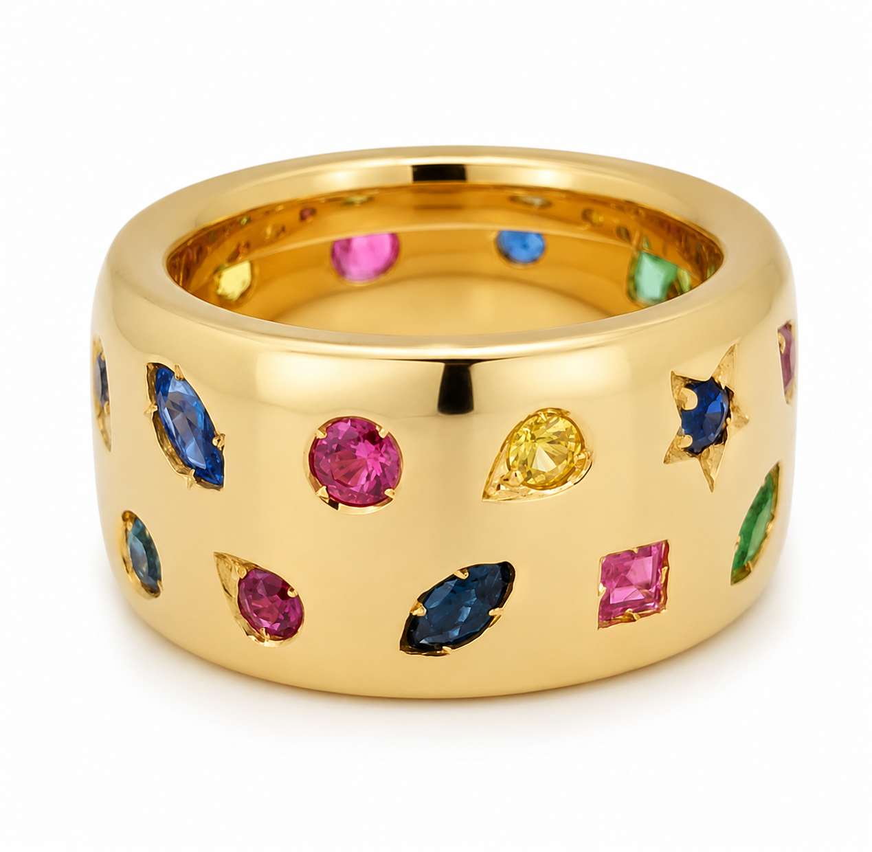 Anello - 18 carati Oro giallo, Zaffiri - Rubini - Smeraldi - Quarzi - Ametista naturali - Made in Italy - Handmade