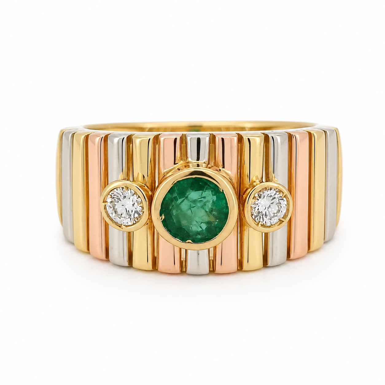 Anello - 18 carati Oro giallo, Oro rosa, Oro bianco - 0.68ct. tw. Smeraldo - Diamante - Made in Italy - Handmade