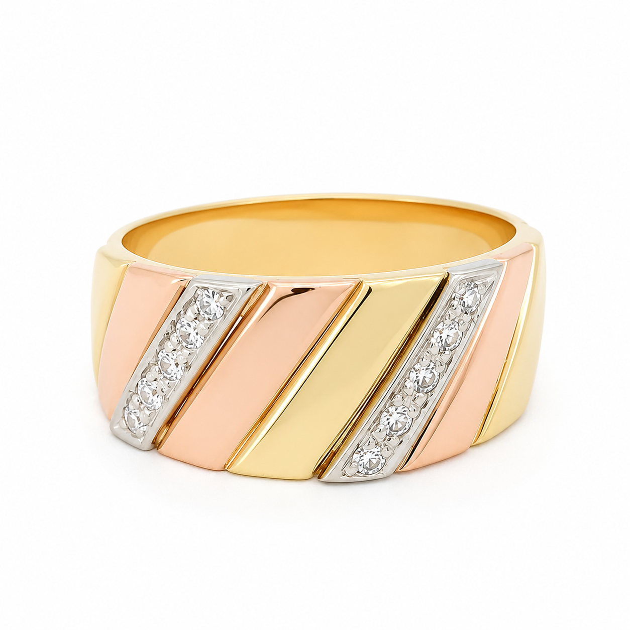 Anello - 18 carati Oro giallo, Oro rosa, Oro bianco - 0.10ct. tw. Diamante (Naturale) - Made in Italy - Handmade