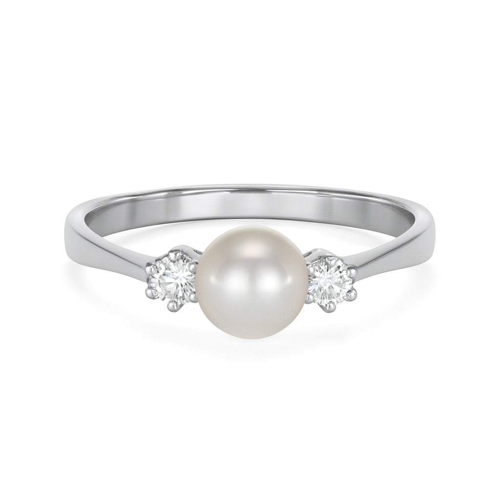 Anello - 18 carati Oro bianco - 0.24ct. tw. Diamante (Naturale) - Perla