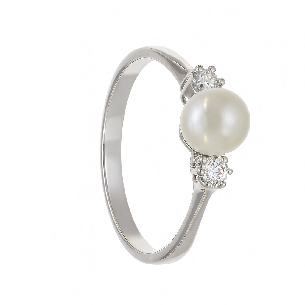 Anello - 18 carati Oro bianco - 0.24ct. tw. Diamante (Naturale) - Perla