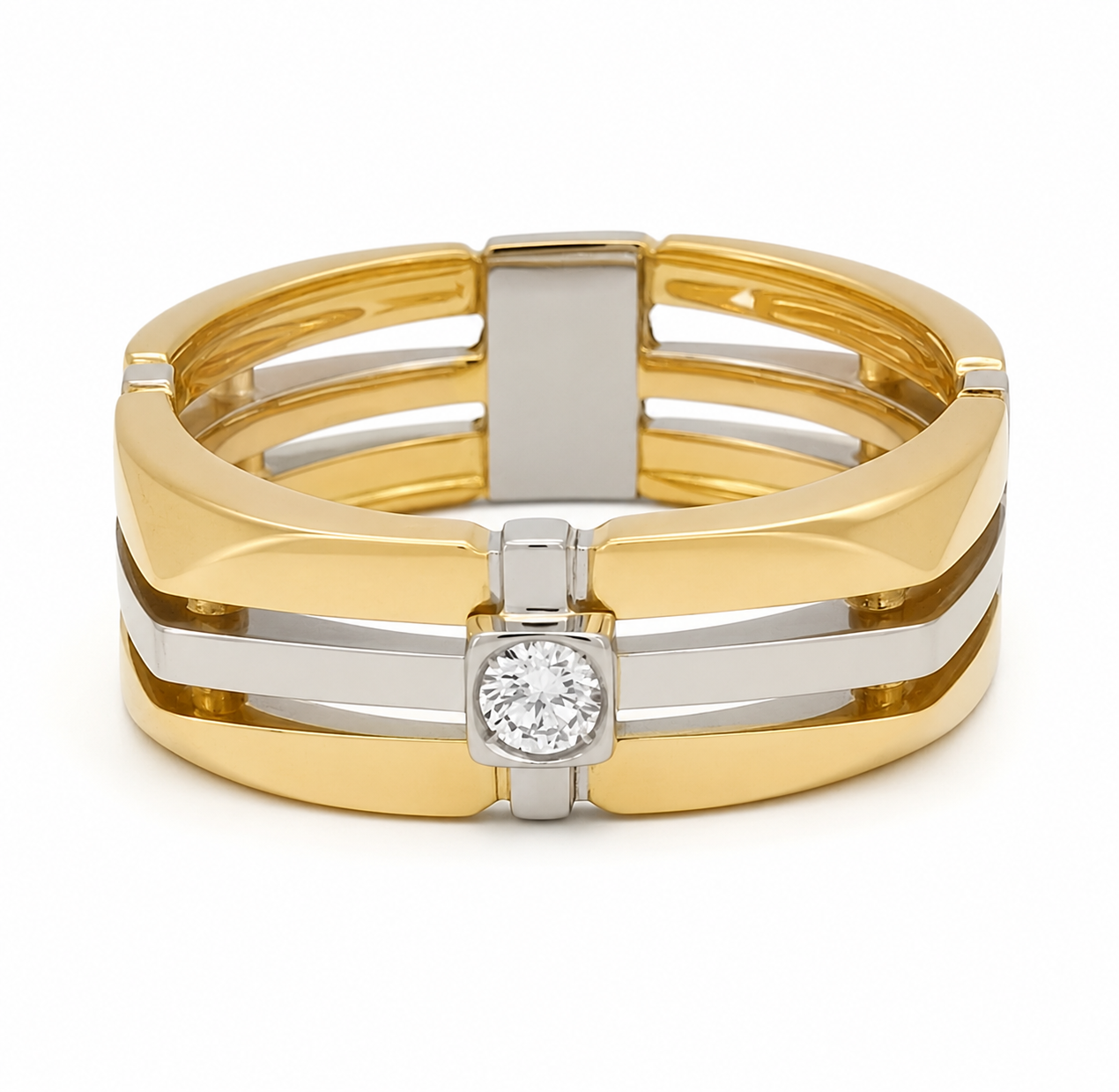 Anello - 18 carati Oro giallo, Oro bianco - 0.10ct. tw. Diamante (Naturale) - Made in Italy - Handmade