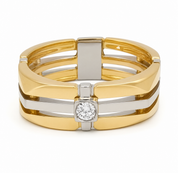 Anello - 18 carati Oro giallo, Oro bianco - 0.10ct. tw. Diamante (Naturale) - Made in Italy - Handmade