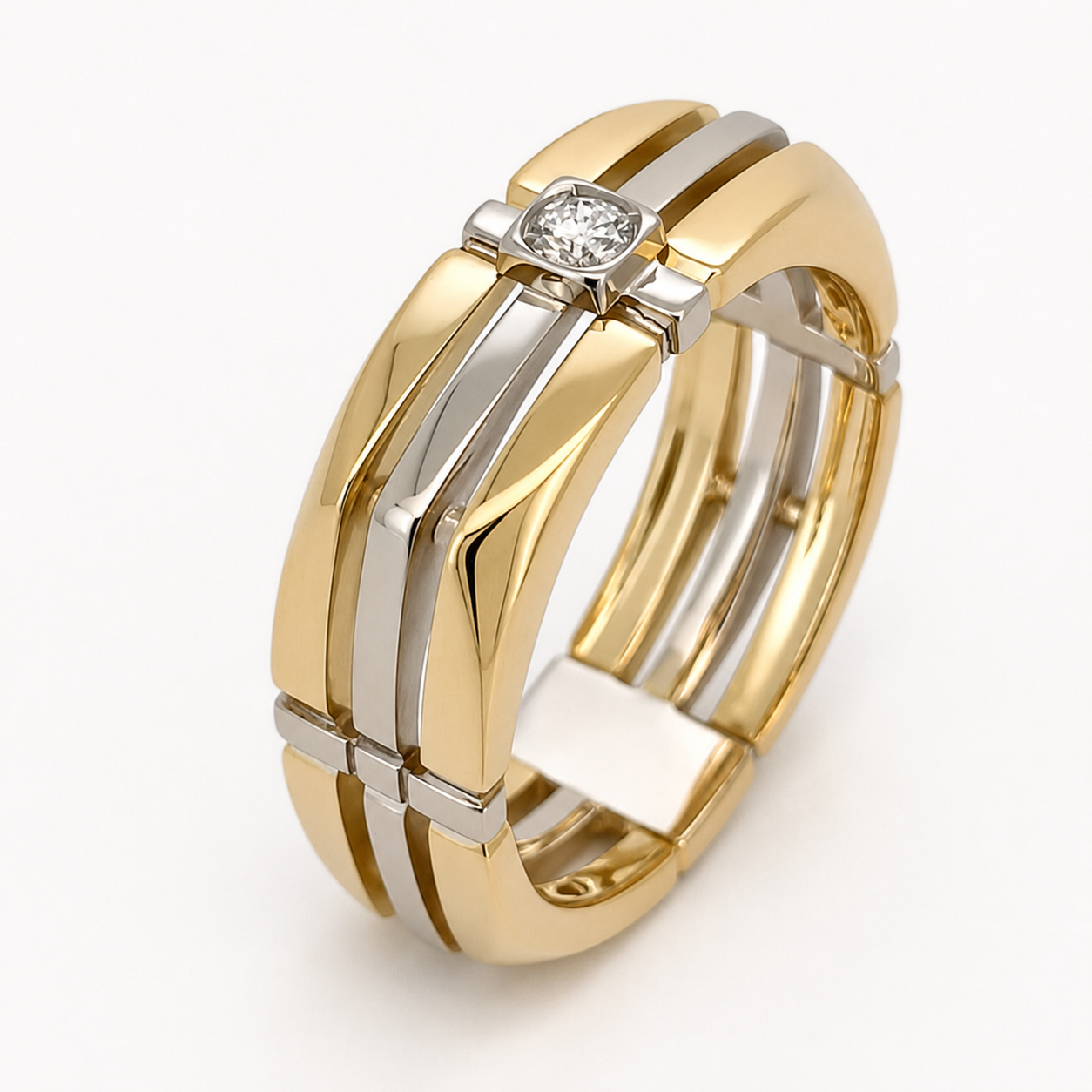 Anello - 18 carati Oro giallo, Oro bianco - 0.10ct. tw. Diamante (Naturale) - Made in Italy - Handmade