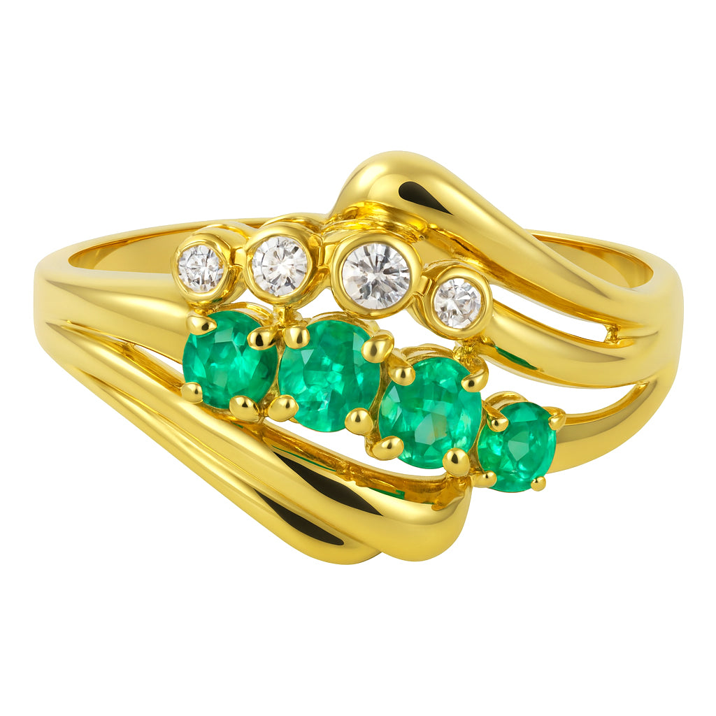 Anello - 18 carati Oro giallo - 0.46ct. tw. Smeraldo - Diamante