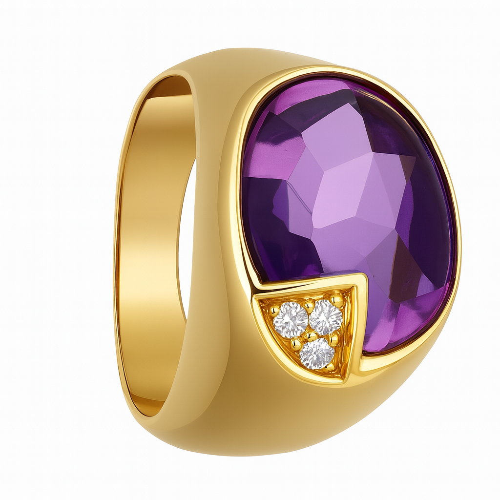 Anello - 18 carati Oro giallo - 8.645ct. tw. Ametista - Diamante