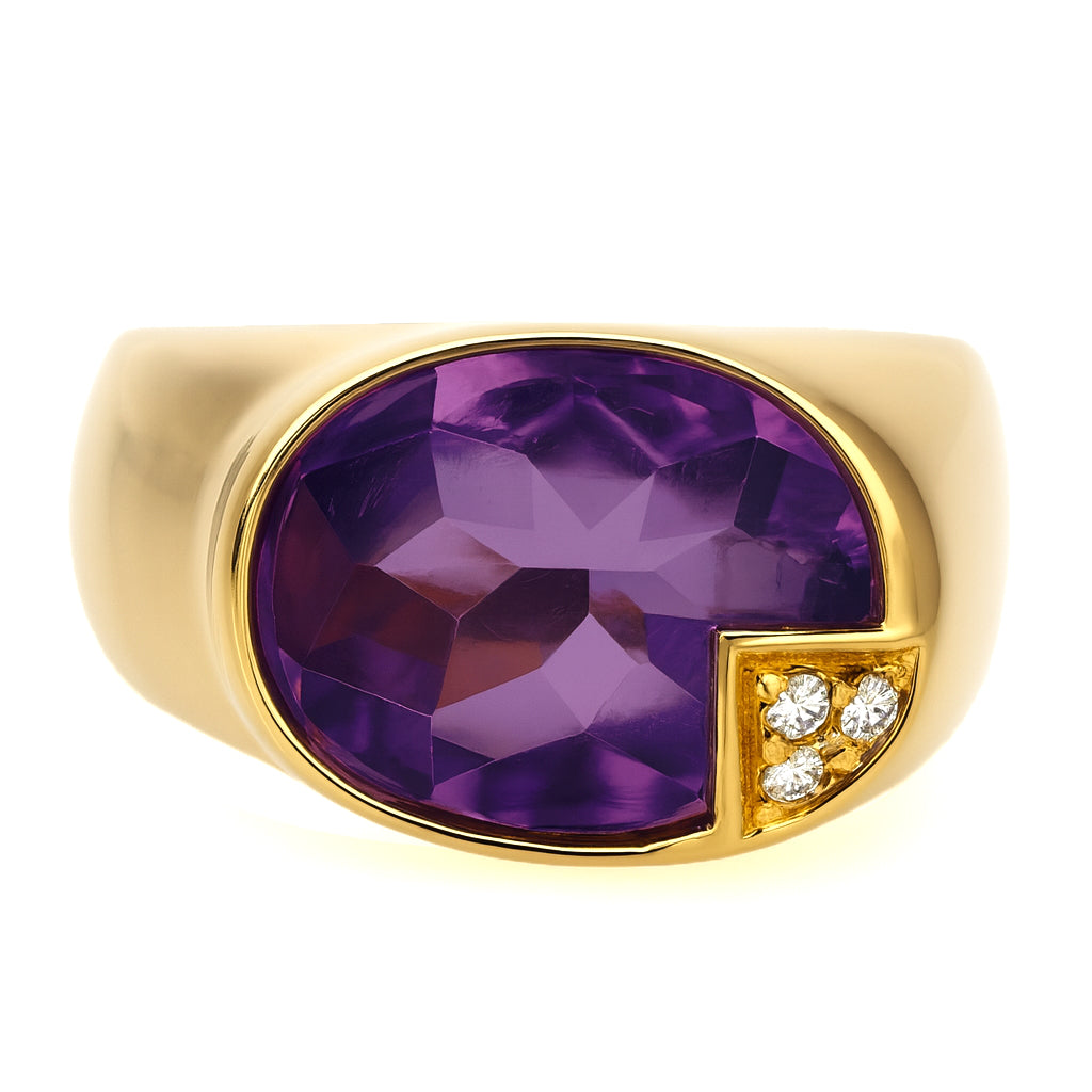 Anello - 18 carati Oro giallo - 8.645ct. tw. Ametista - Diamante