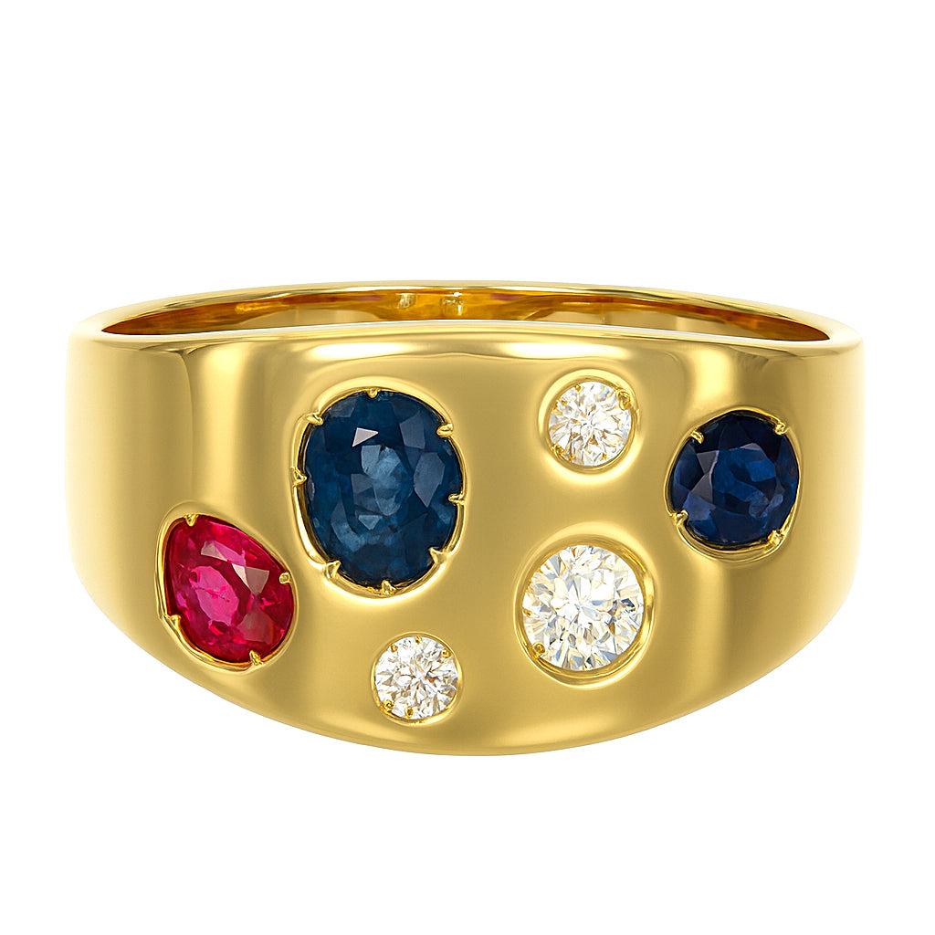 Anello - 18 carati Oro bianco, Oro giallo, Zaffiro - Rubino - diamante - 0.68ct. tw.