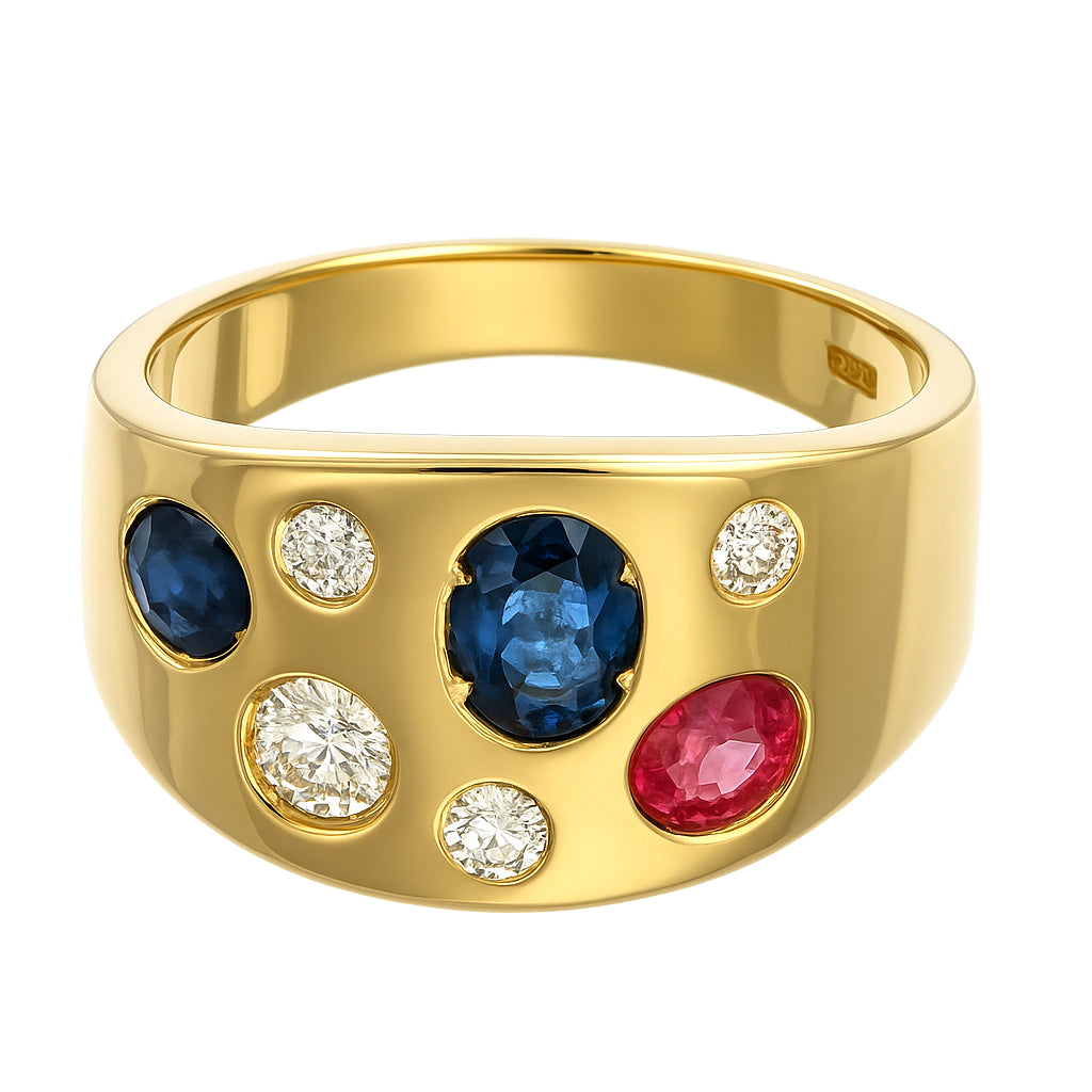 Anello - 18 carati Oro bianco, Oro giallo, Zaffiro - Rubino - diamante - 0.68ct. tw.