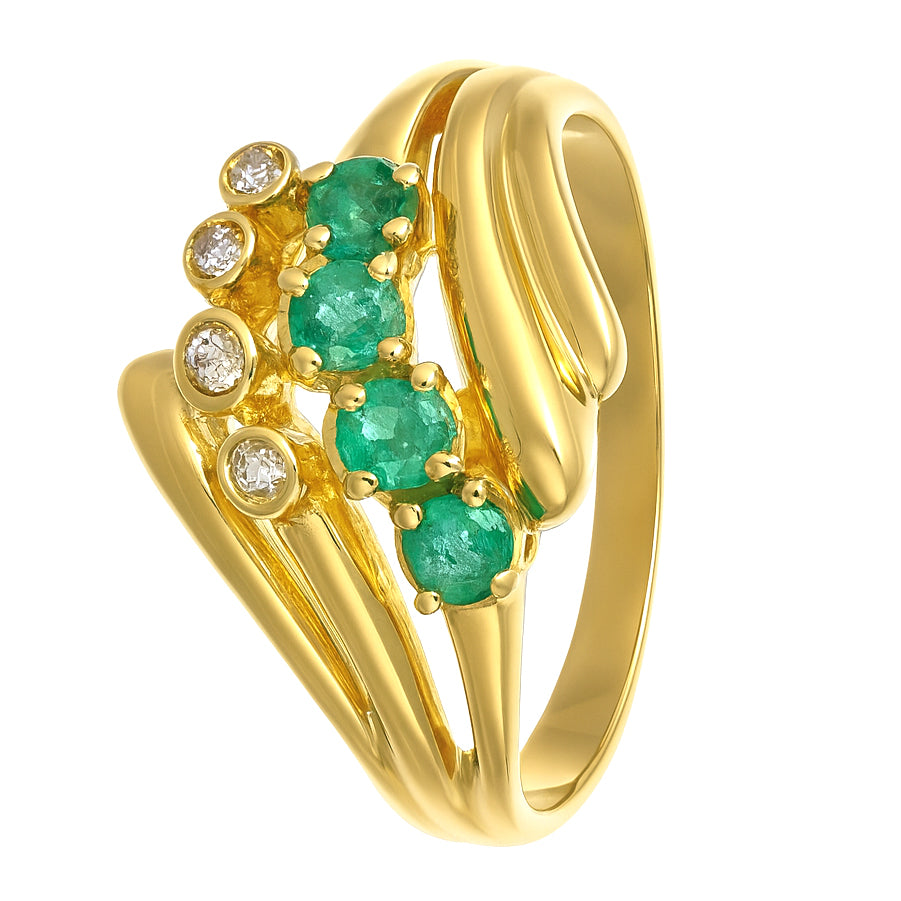 Anello - 18 carati Oro giallo - 0.46ct. tw. Smeraldo - Diamante