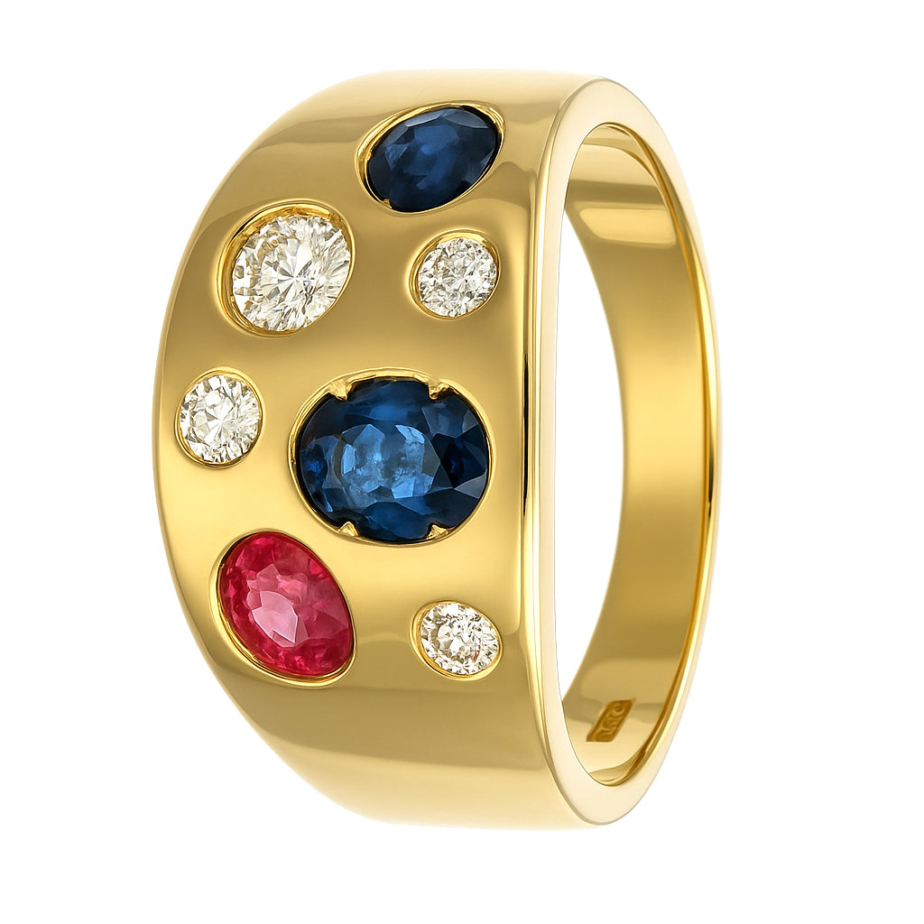 Anello - 18 carati Oro bianco, Oro giallo, Zaffiro - Rubino - diamante - 0.68ct. tw.