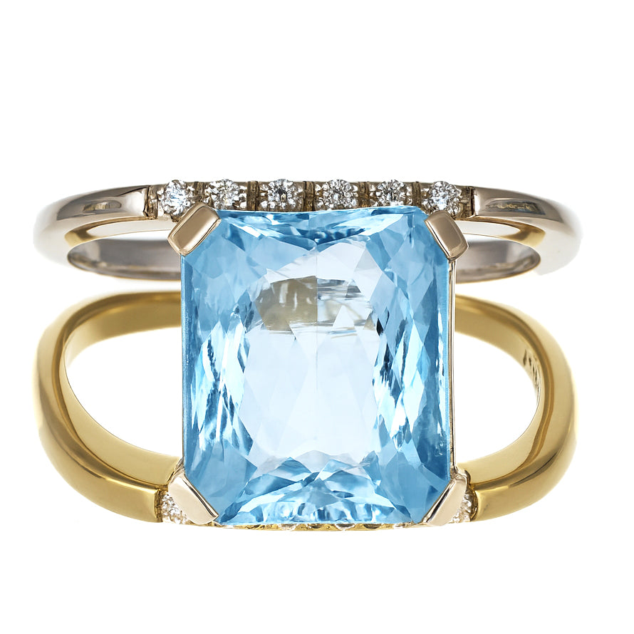 Anello - 18 carati Oro giallo, Oro bianco - 4.77ct. tw. Topazio - Diamante