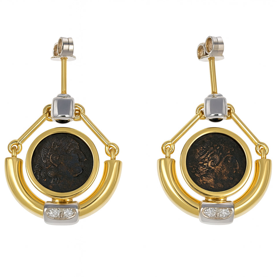 Orecchini - 18 carati Oro bianco, Oro giallo - 0.14ct. tw. Zaffiro - Diamante