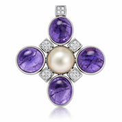 Ciondolo - 18 carati Oro bianco - 0.30ct. tw. Ametista - Diamante