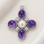 Ciondolo - 18 carati Oro bianco - 0.30ct. tw. Ametista - Diamante