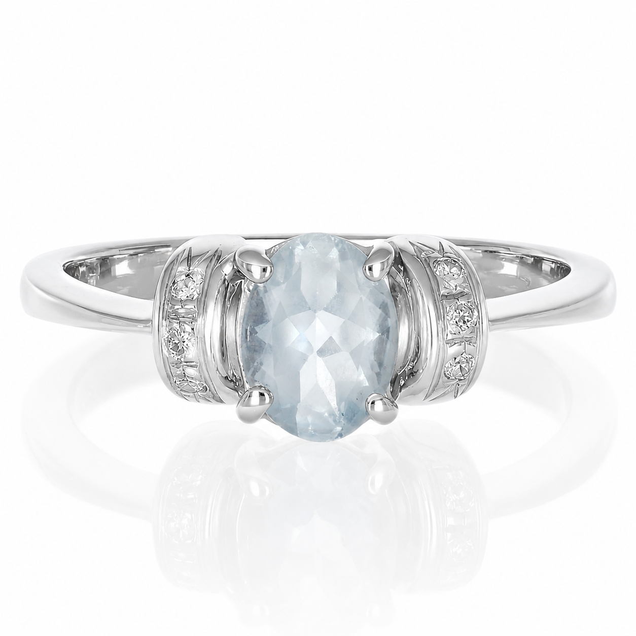 Anello - 18 carati Oro bianco - 1.39ct. tw. Acquamarina - Diamante