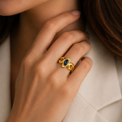 Anello - 18 carati Oro giallo - 0.28ct. tw. Zaffiro - Diamante