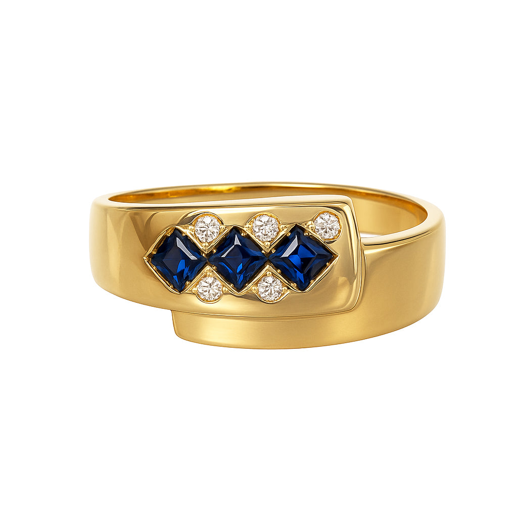 Anello - 18 carati Oro giallo - 0.30ct. tw. Zaffiro - Diamante