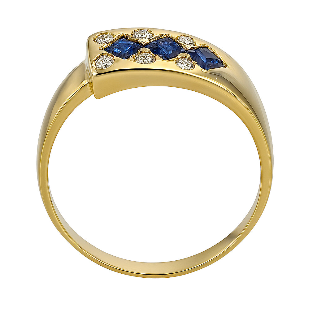 Anello - 18 carati Oro giallo - 0.30ct. tw. Zaffiro - Diamante