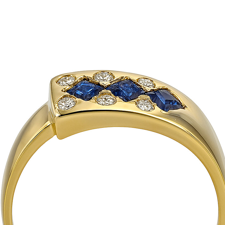 Anello - 18 carati Oro giallo - 0.30ct. tw. Zaffiro - Diamante