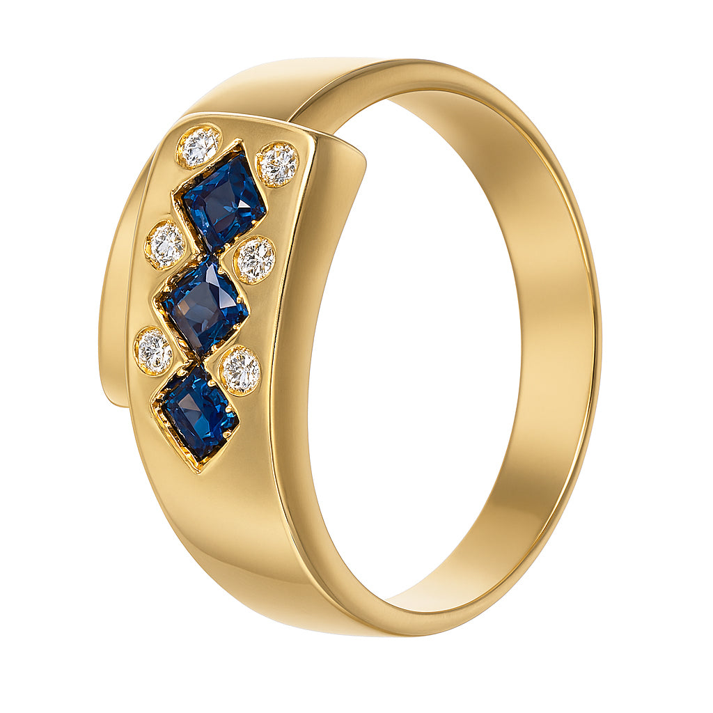 Anello - 18 carati Oro giallo - 0.30ct. tw. Zaffiro - Diamante