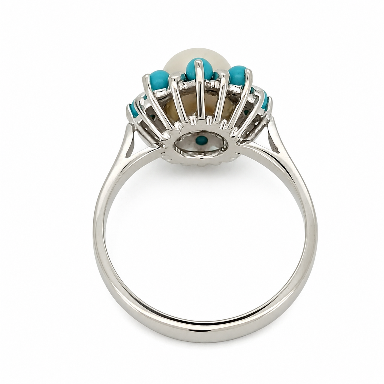 Anello - 18 carati Oro bianco Turchese - Perla - Made in Italy - Handmade